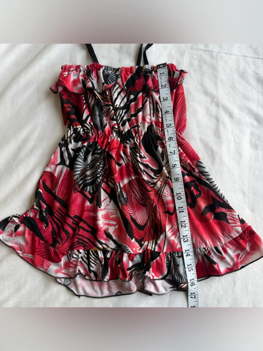 Girls Red Tie-Strap Ruffle Sundress